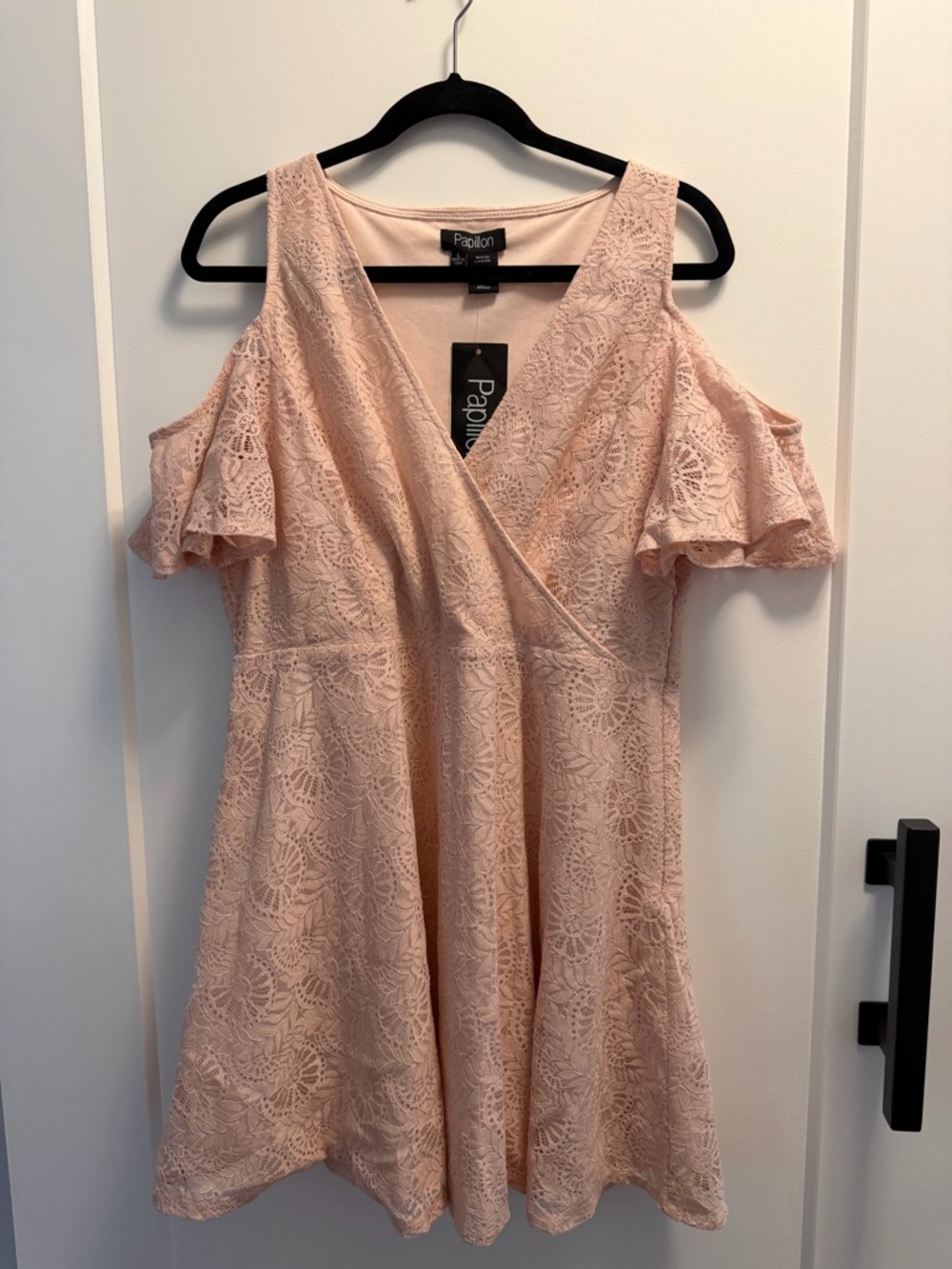 Papillon Blanc Blush Lace Cold-Shoulder Mini Dress